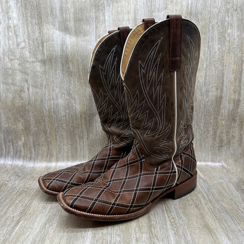 HP Brown Plaid Leather Cowboy Boots. #HP1082. Size 13D  Excellent Condition.‎